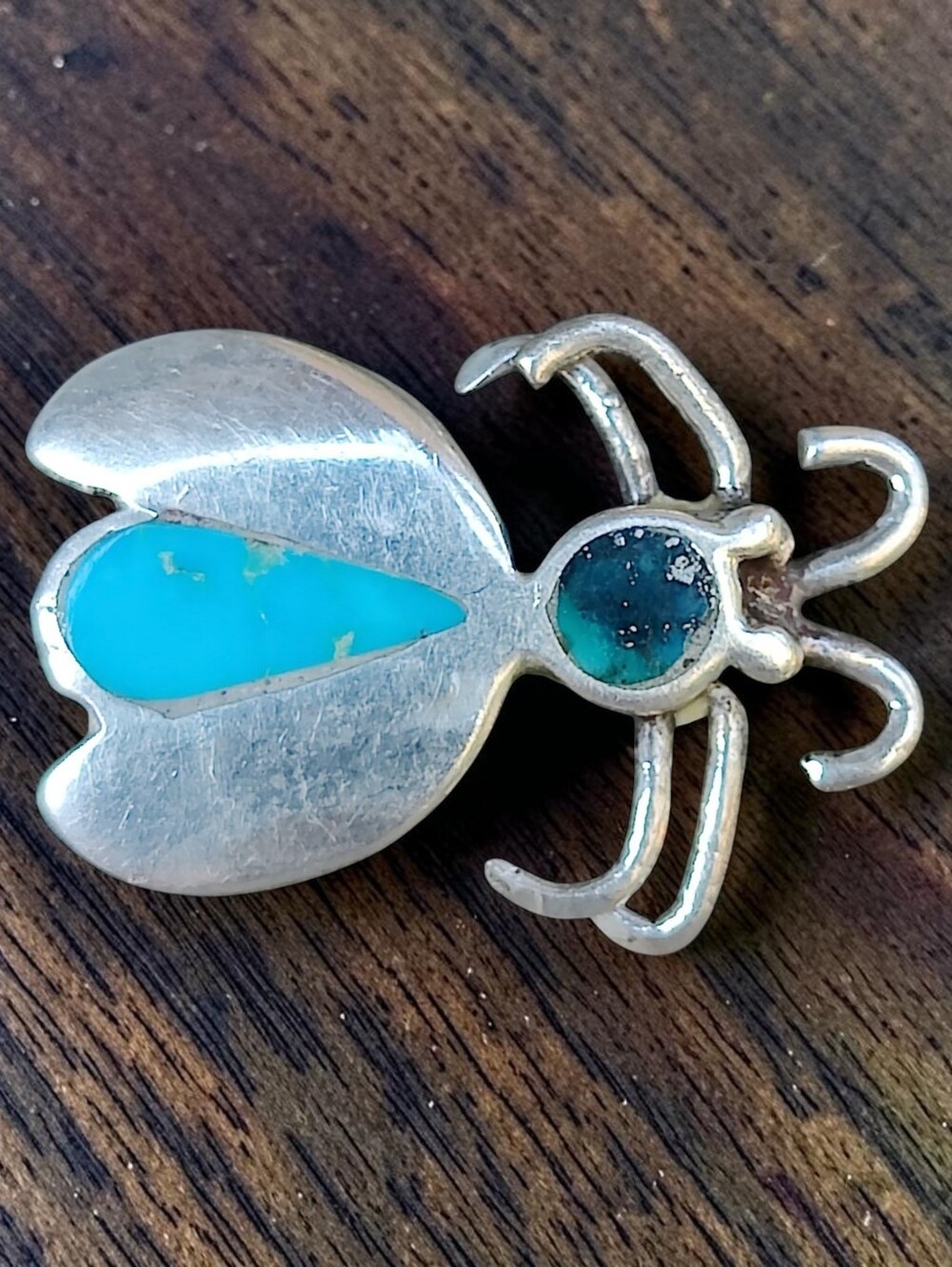 🪲 Vintage Sterling Silver Turquoise Native American Bug Pin